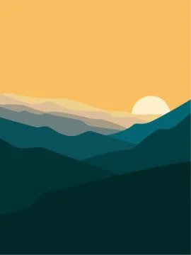 Sunset in mountains Stock Illustration