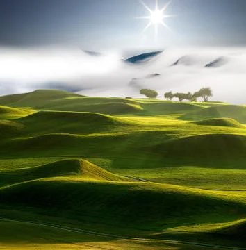 Sunset in the mountains landscape Stock Photos