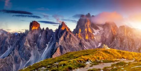 Sunset in mountains landscape Stock Photos