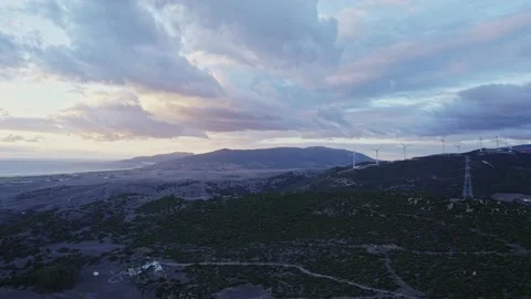 Sunset in the mountains overlooking the windmills Stock-Footage 231031693