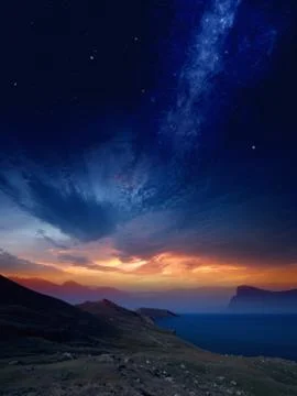 Sunset on mountains Stock Photos