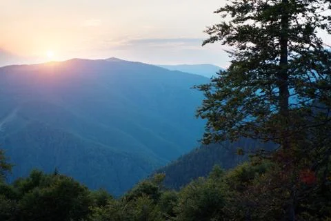 Sunset in the mountains 스톡 사진