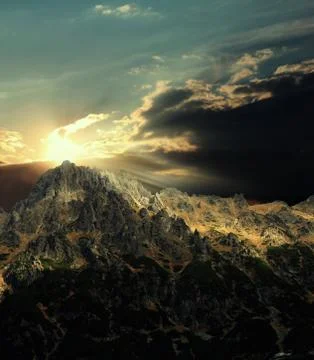 Sunset in the mountains. Stock Photos