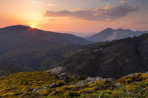 Sunset at the Mountains Stock Photos