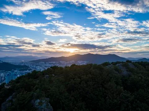 Sunset to the mountains Stock Photos