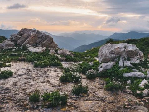 Sunset in the mountains Stock Photos