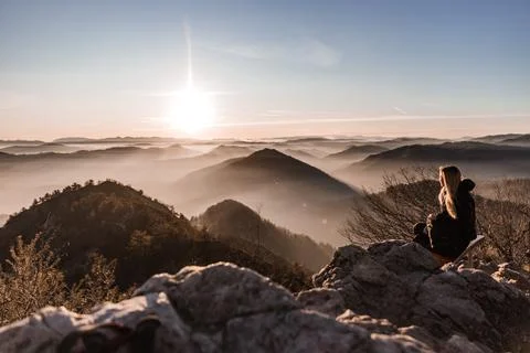 Sunset in mountains Stock Photos