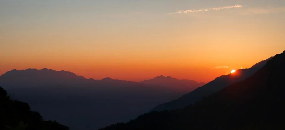 Sunset in mountains 스톡 사진