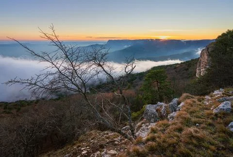 Sunset in the mountains Stock Photos