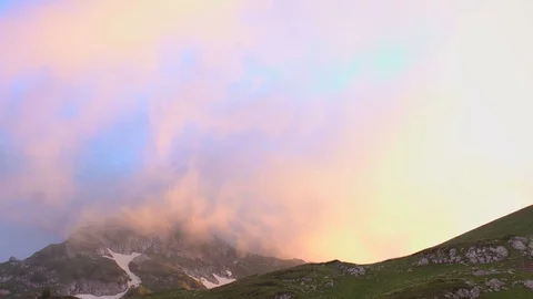 Sunset in the mountains with pink clouds Stock Footage 81727608