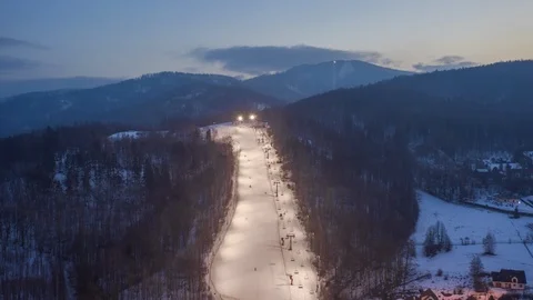 Sunset Mountains Ski Slope Drone Hyperlapse Stock Footage 102062610