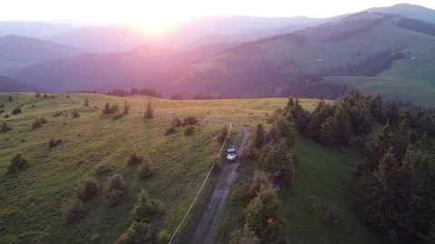 Sunset on Mountains With SSV Off Road 스톡 동영상 198739311