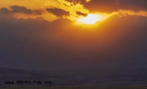 Sunset in the mountains in summer Stock Photos