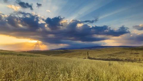 Sunset in the mountains in summer Stock Photos