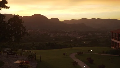 Sunset with mountains in the valley of Viñales, Pinar del Río, Cuba. Stock Footage 113335514