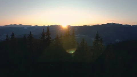 Sunset in the mountains view from the drone. Stock Footage 143187478
