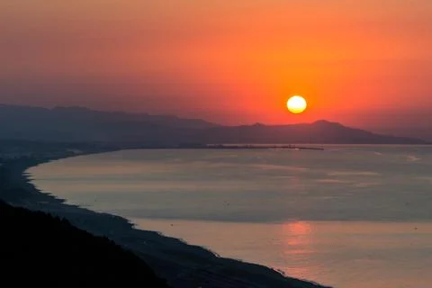Sunset with mountains, Watch a sunset in the Mediterranean from the mountain Stock Photos