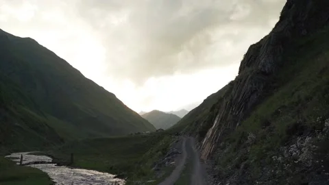 Sunset in mountine with view on road Stock Footage 141952562