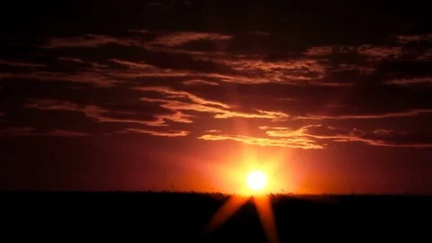 Sunset with the movement of clouds over the wheat field. Stock Footage 75863293