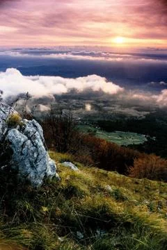 Sunset at mt. Učka with splendid colors Stock Photos