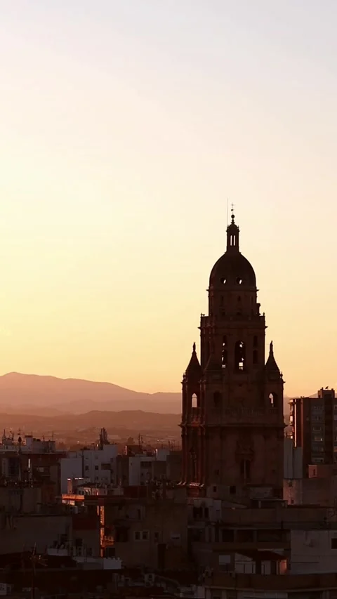 Sunset in Murcia with the cathedral tower in the background Stock Footage 236405718