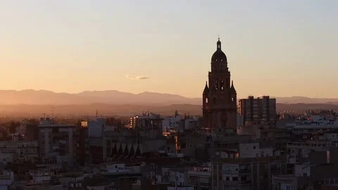 Sunset in Murcia with the cathedral tower in the background Stock Footage 236706937