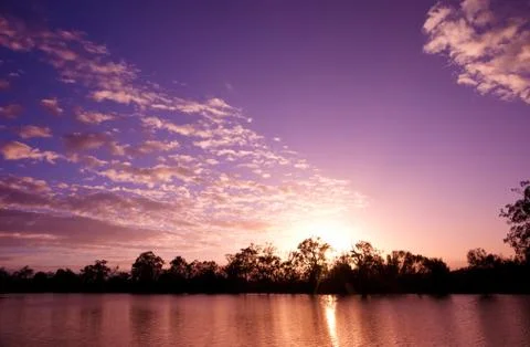 Sunset on the  murray river Stock Photos