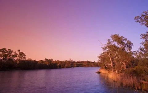 Sunset on the  murray river Foto stock