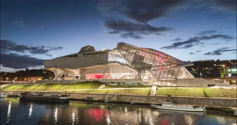 Sunset at the Musée des Confluences in Lyon - Hyperlapse Stock Footage 236462672