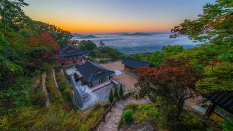 Sunset Namyangju temple Stock Footage 163722816