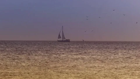 Sunset in Naples, a Ship Passing Throught Video stock 70553870