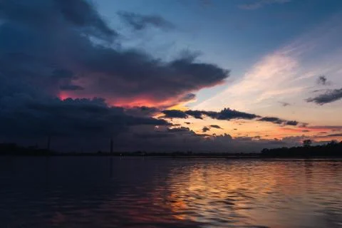 Sunset on the Napo river in the amazon, stunning colors Stock Photos