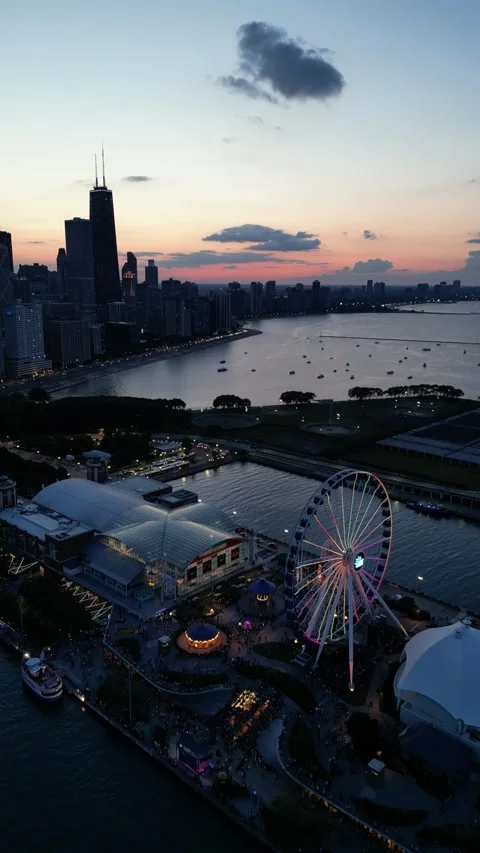 Sunset at Navy Pier, Chicago - Vertical 库存影片 307871063