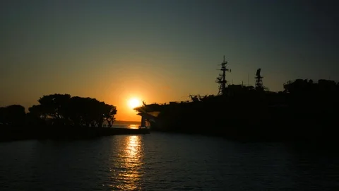 Sunset at Navy Pier in San Diego Stock Footage