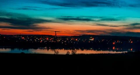 Sunset near the river Stock Photos
