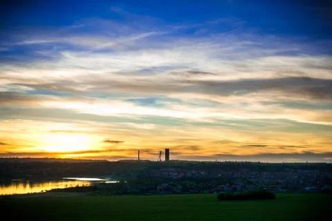 Sunset near the river Stock Photos