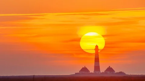 Sunset near Westerhever lighthouse Stock Footage 87801884