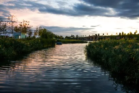 Sunset at neckar side river Stock Photos