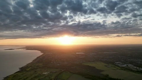 Sunset New Milton fly to the right aerial shot  Stock Footage 257905494