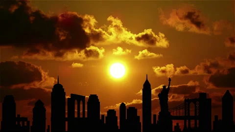 Sunset in New York. 4K. Loop. The contours of the buildings of the city. Stock Footage 168360681