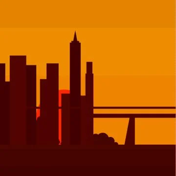 Sunset in New York, into a flat vector illustration Stock Illustration