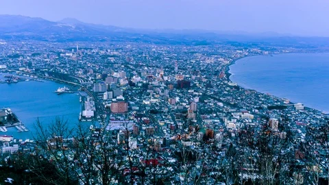 From sunset to night, the amazing view of the Hakodate cityscape, Japan Stock-Footage 106944175