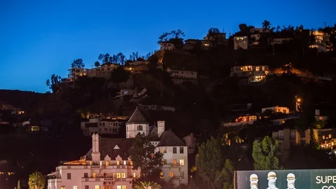 Sunset Night Hollywood Hills Houses Timelapse Los Angeles Stock Footage