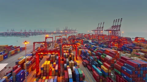 Sunset night illumination shenzhen working port panorama 4k time lapse china Stock Footage 54239754