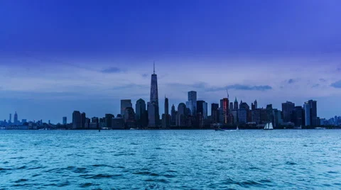 From sunset to night,the landmark of the Manhattan: One World Trade Center Video stock 64032062