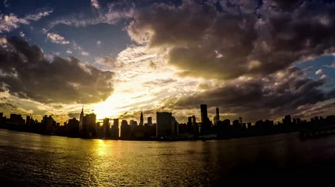 From sunset to night, panorama view of the manhattan skyline, New York, USA Stock-Footage 63186987