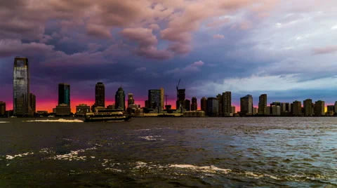 From sunset to night,the skyline of New York City, NY, USA Stock Footage