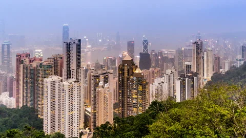 From sunset to night,the splendid view of Victoria Harbour, Hong Kong, China Видео 86265205