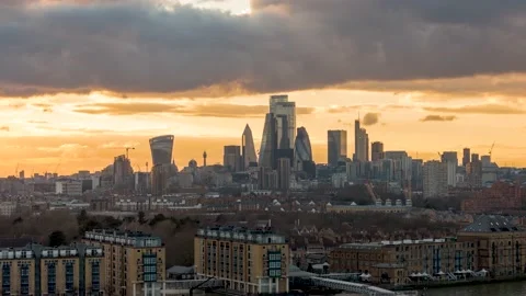 Sunset to night timelapse view of the skyline of the City of London Stock Footage 152714610