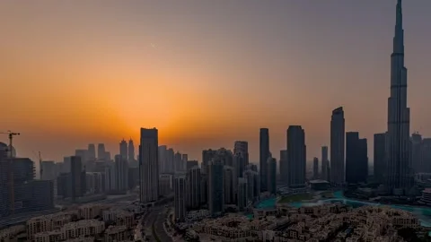 Sunset to night timelapse view of the skyline of Dubai Video stock 261189974